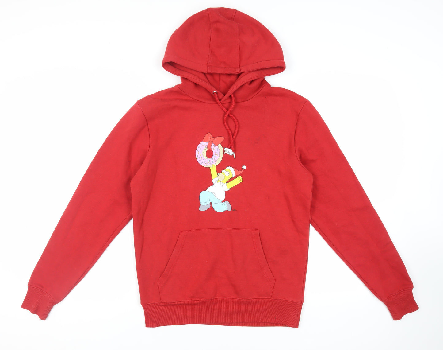 The Simpsons Mens Red Cotton Pullover Hoodie Size S - Homer Christmas