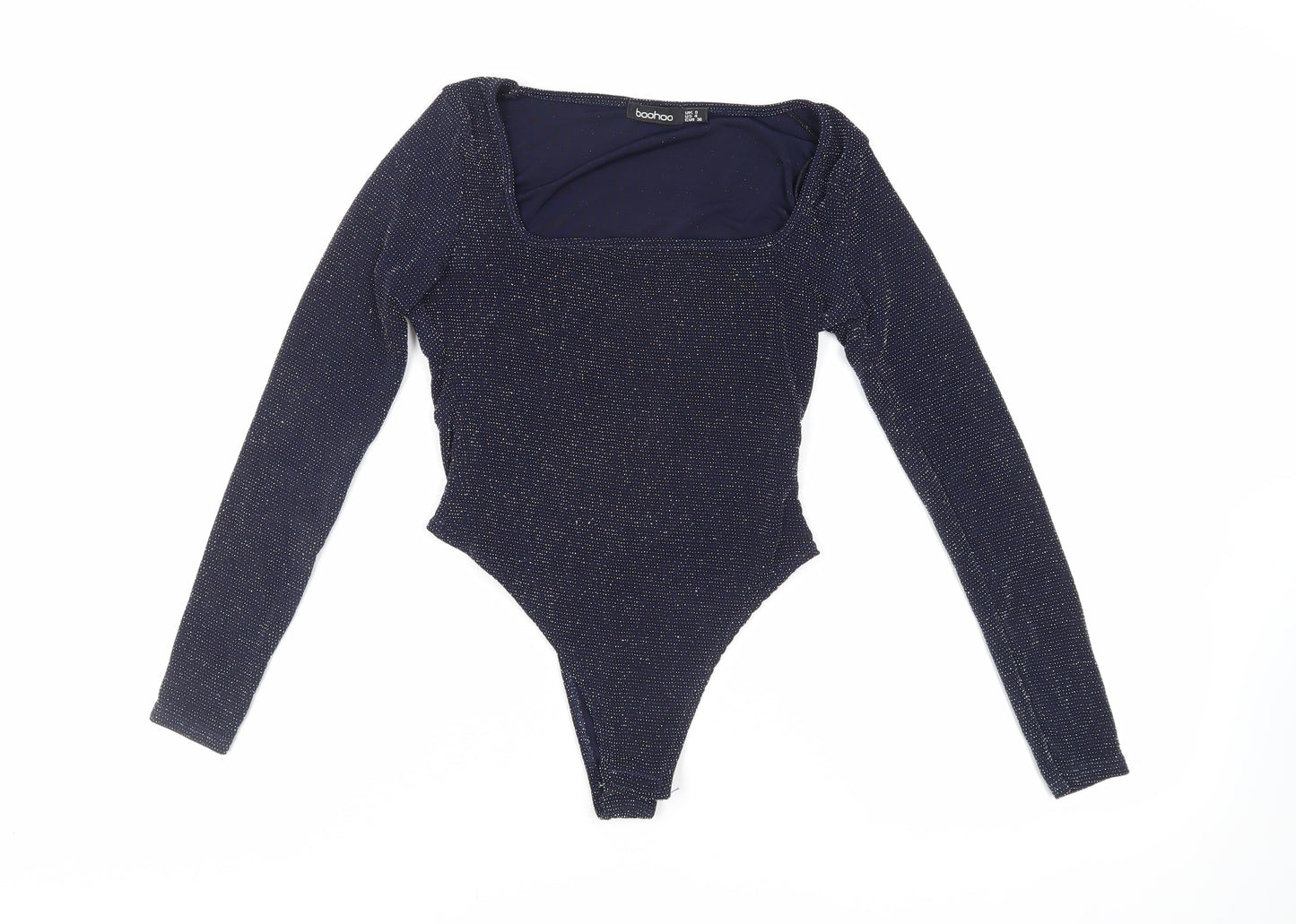 Boohoo Womens Blue Nylon Bodysuit One-Piece Size 8 Snap - Glitter