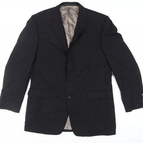 Marks and Spencer Mens Black Striped Wool Jacket Suit Jacket Size 42 Regular