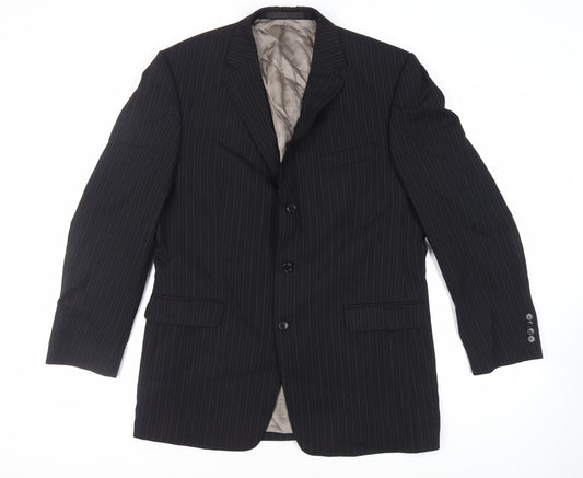 Marks and Spencer Mens Black Striped Wool Jacket Suit Jacket Size 42 Regular