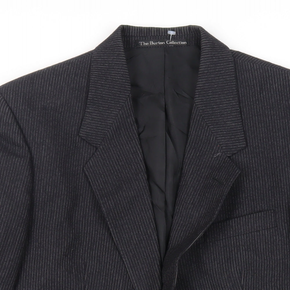 The Burton Collection Mens Black Striped Wool Jacket Suit Jacket Size 38 Regular