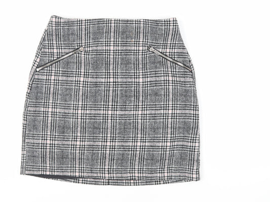 New Look Womens Grey Plaid Polyester Mini Skirt Size 8 Zip