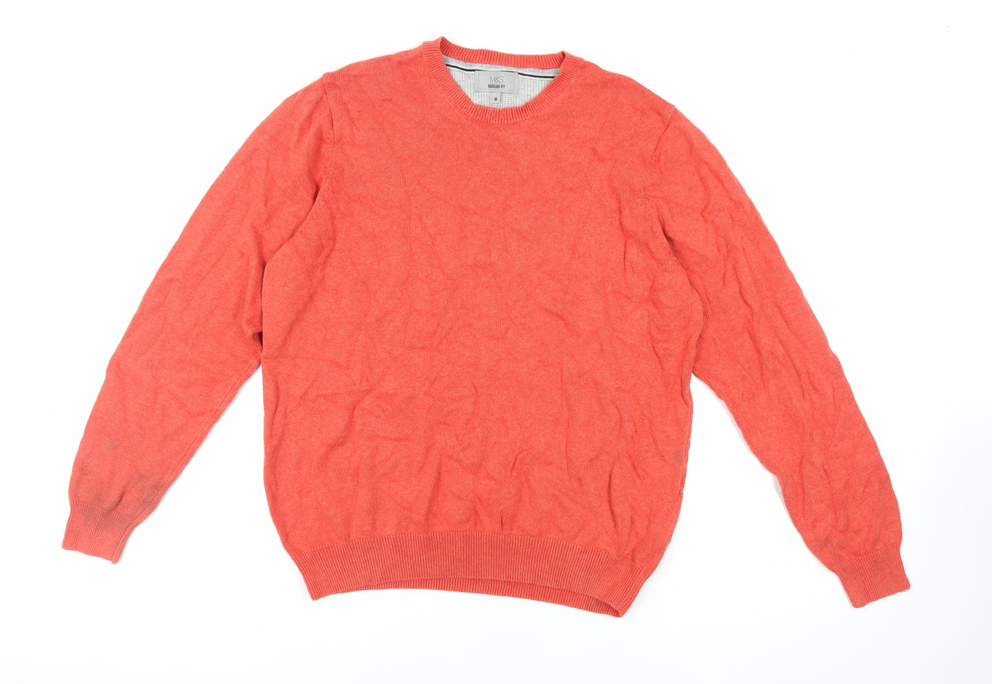 Marks and Spencer Mens Orange Crew Neck Cotton Pullover Jumper Size M Long Sleeve