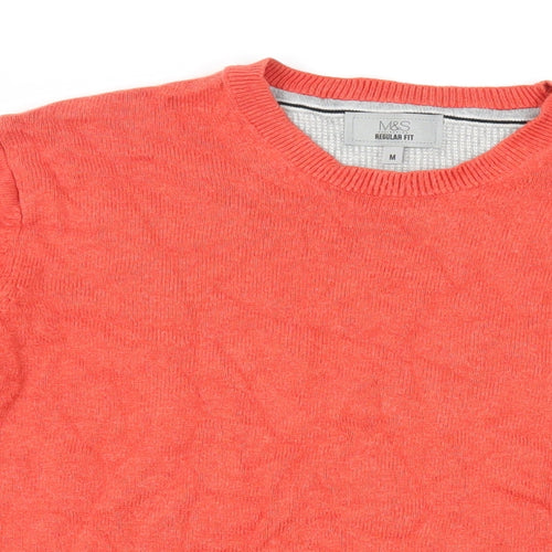 Marks and Spencer Mens Orange Crew Neck Cotton Pullover Jumper Size M Long Sleeve