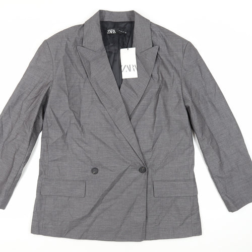 Zara Womens Grey Jacket Blazer Size L Button