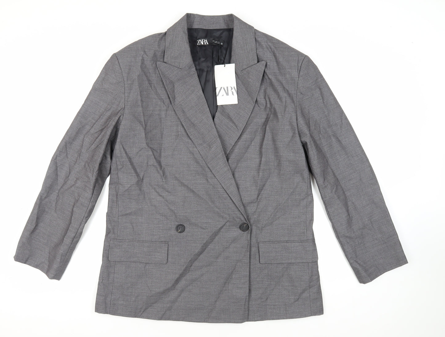 Zara Womens Grey Jacket Blazer Size L Button