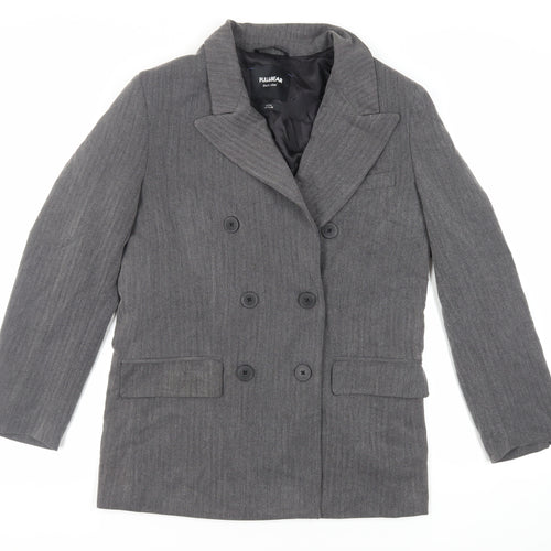 Pull&Bear Womens Grey Herringbone Jacket Blazer Size S Button