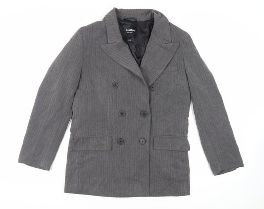 Pull&Bear Womens Grey Herringbone Jacket Blazer Size S Button