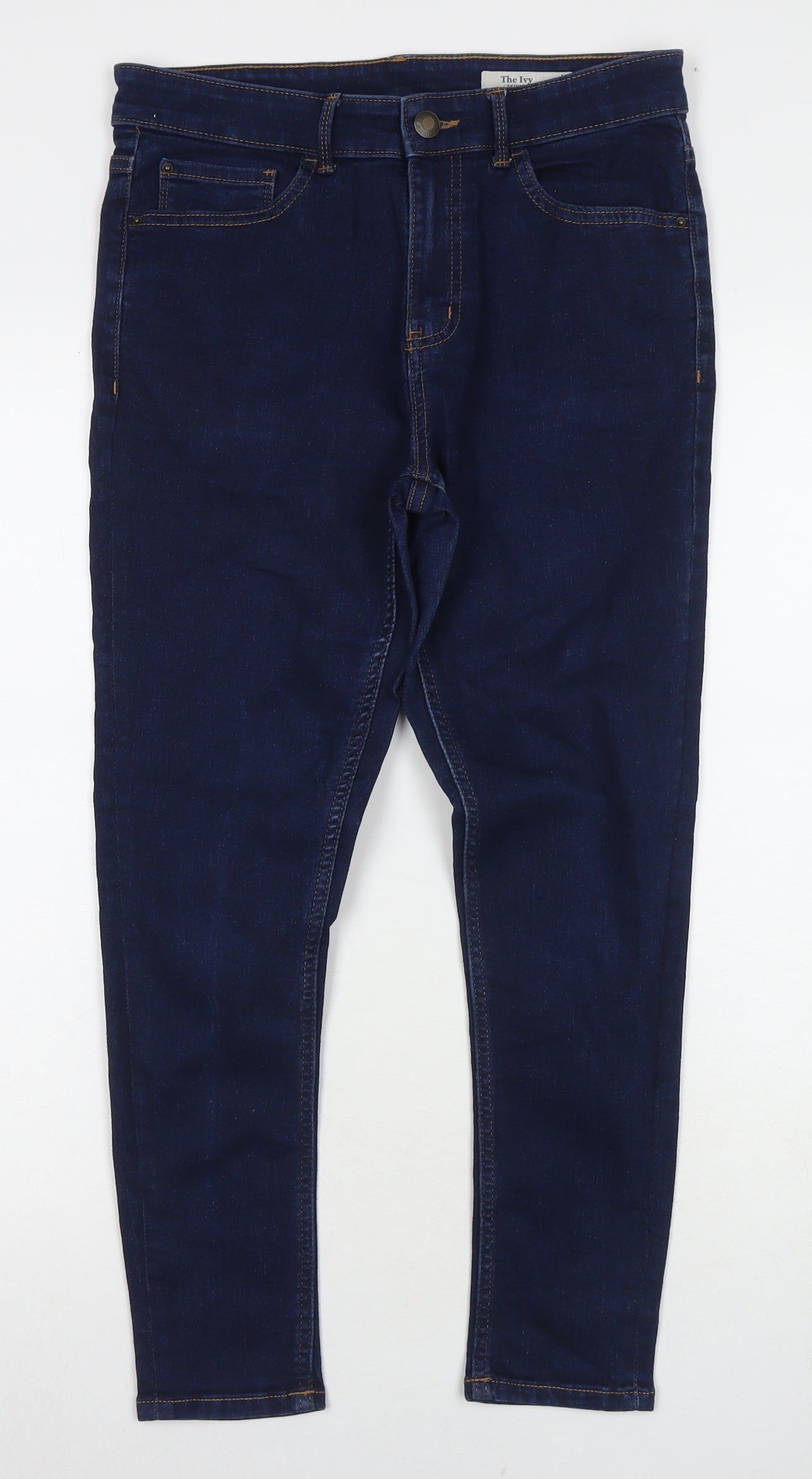 Marks and Spencer Womens Blue Cotton Skinny Jeans Size 12 L25 in Regular Zip