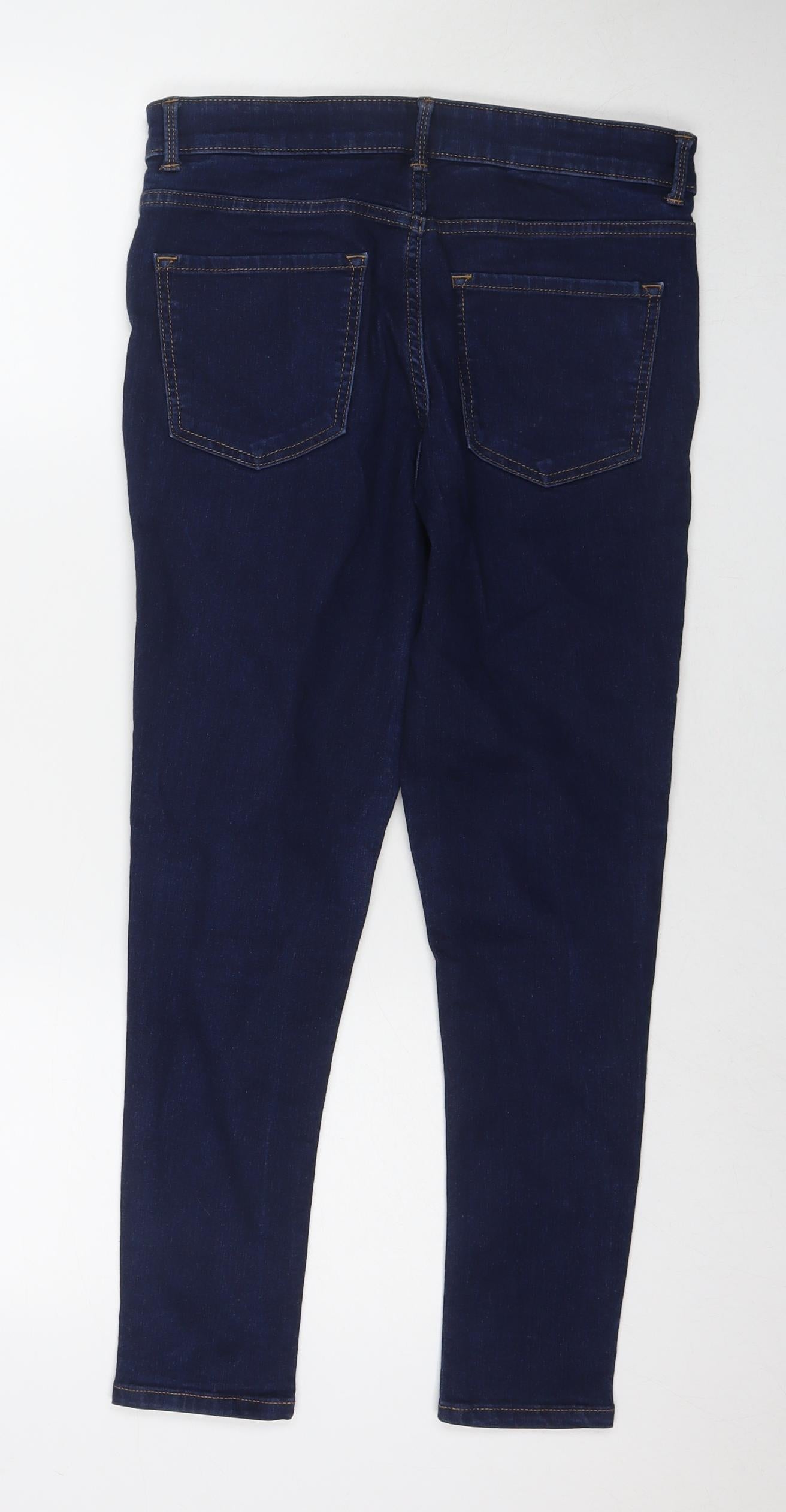 Marks and Spencer Womens Blue Cotton Skinny Jeans Size 12 L25 in Regular Zip