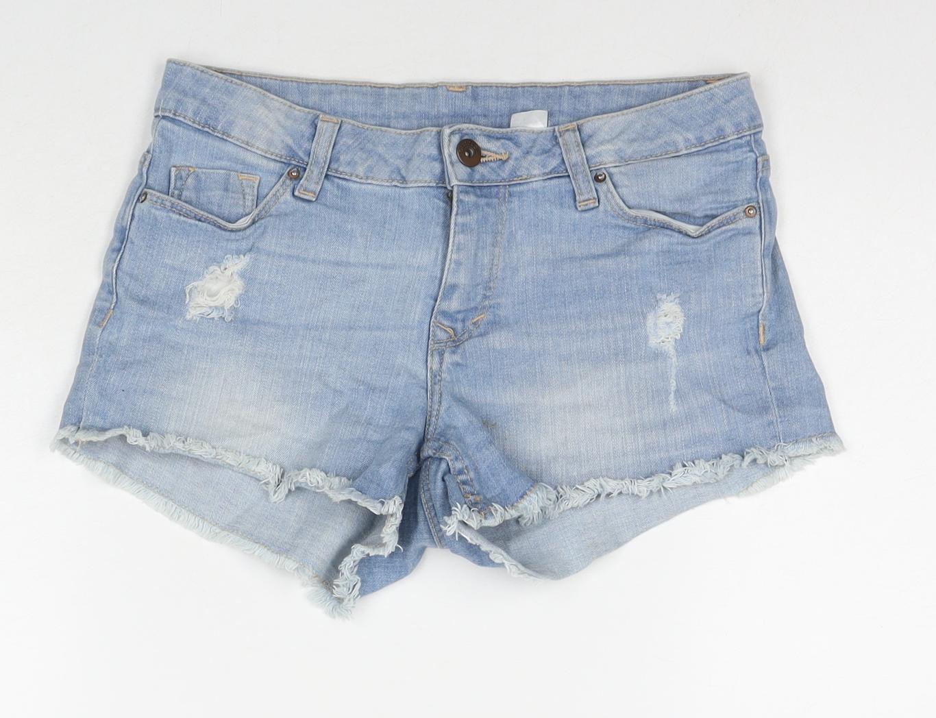 Divided by H&M Womens Blue Cotton Cut-Off Shorts Size 6 L4 in Regular Zip