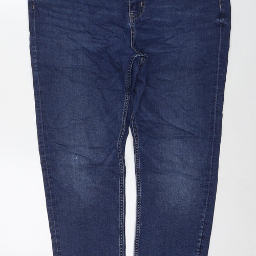 Marks and Spencer Womens Blue Cotton Skinny Jeans Size 16 L26 in Regular Zip