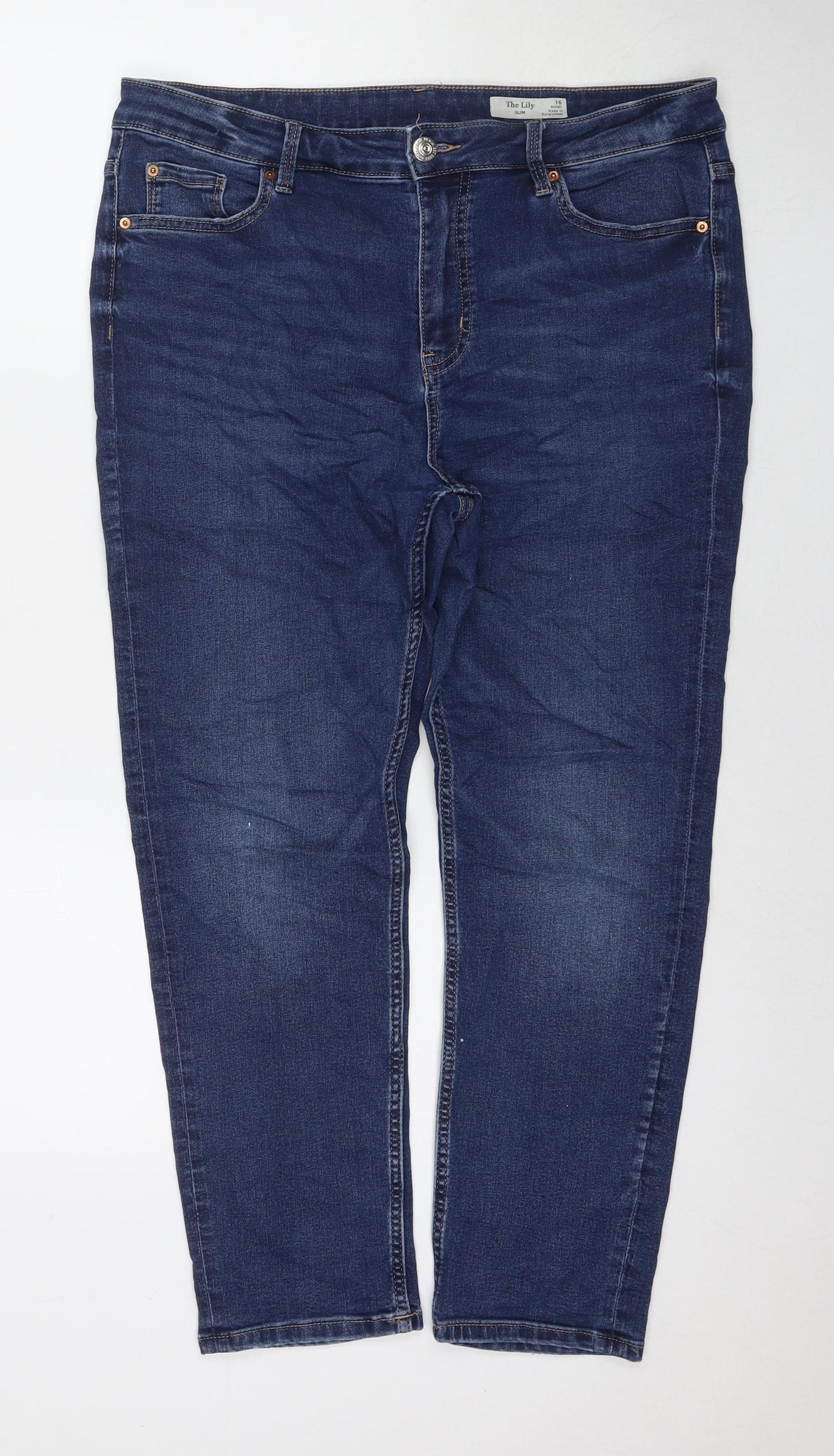 Marks and Spencer Womens Blue Cotton Skinny Jeans Size 16 L26 in Regular Zip