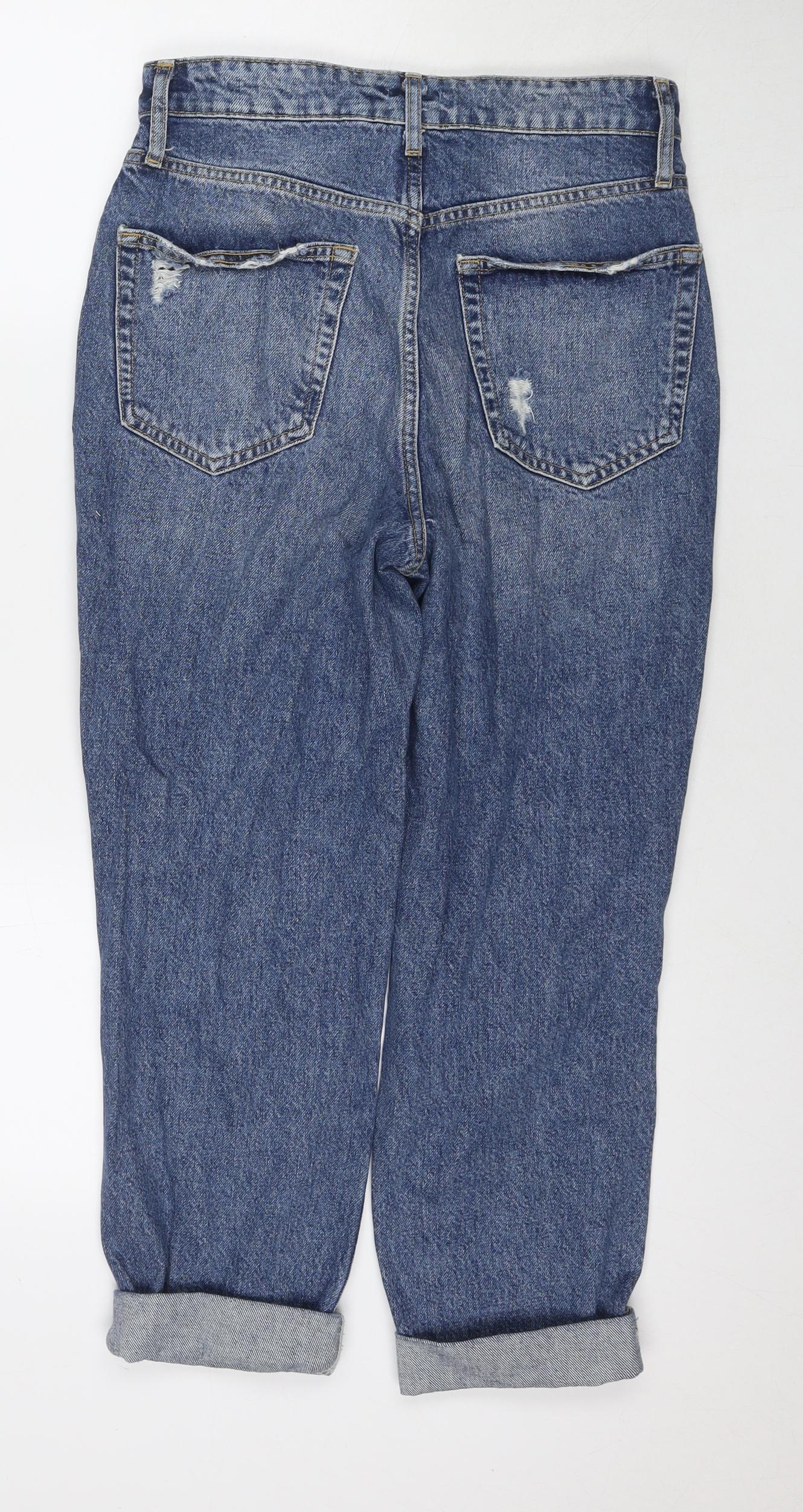 River Island Womens Blue Cotton Mom Jeans Size 10 L20.5 in Regular Zip