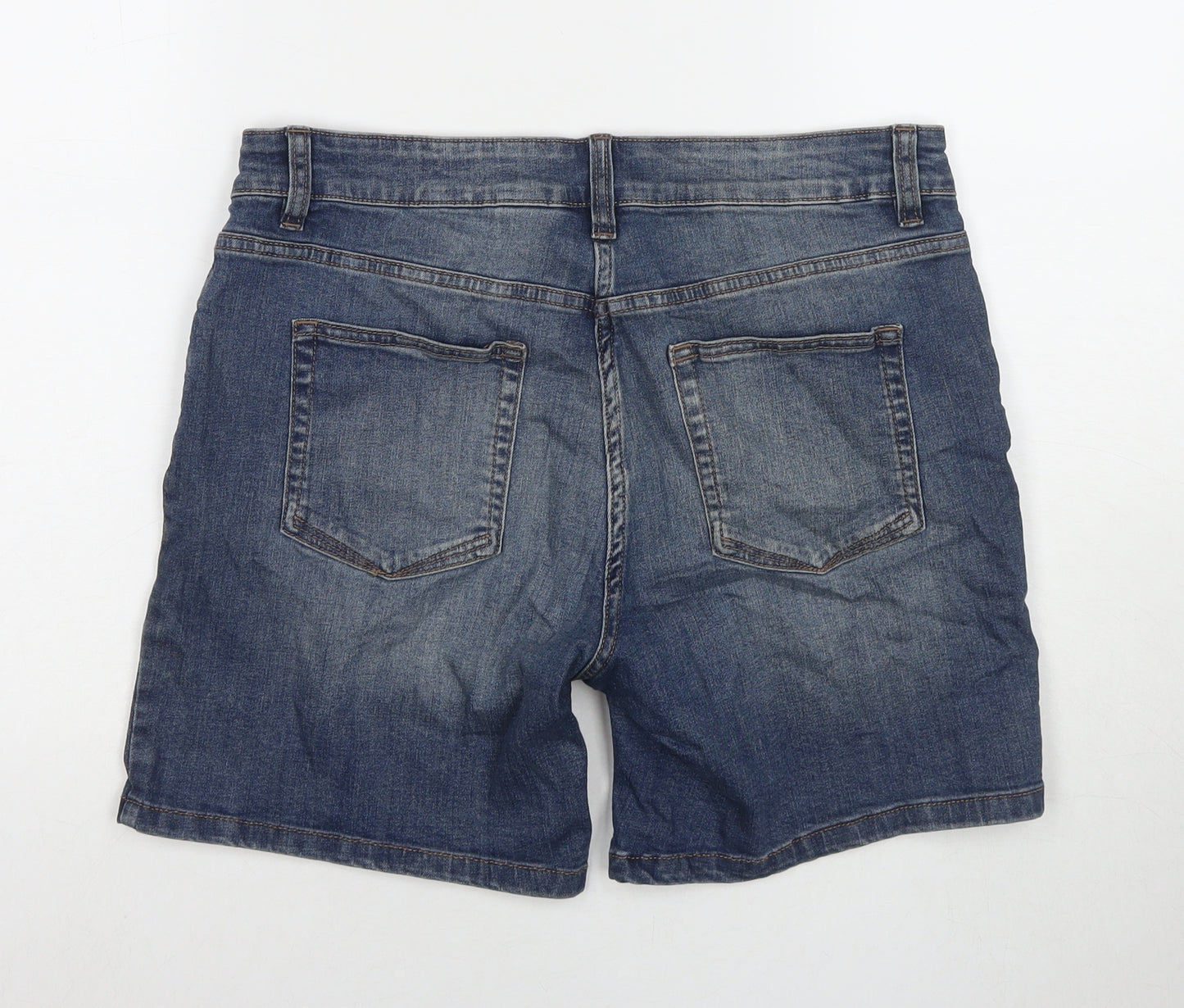 NEXT Womens Blue Cotton Mom Shorts Size 12 L6 in Regular Zip