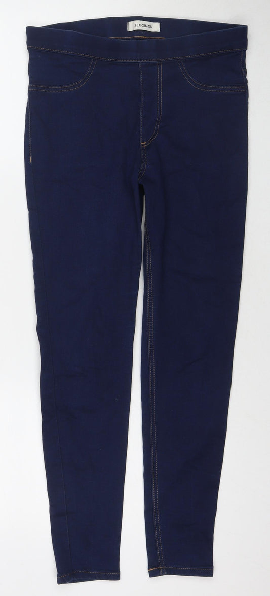 Marks and Spencer Womens Blue Cotton Jegging Jeans Size 10 L26 in Regular Zip