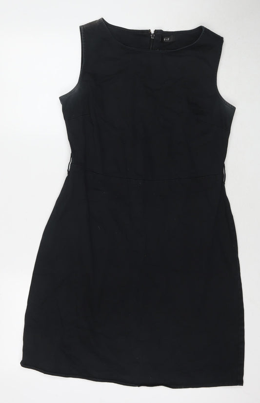 F&F Womens Black Cotton A-Line Size 12 Round Neck Zip