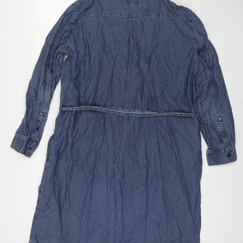 People Tree Womens Blue Cotton Shirt Dress Size 16 Collared Button