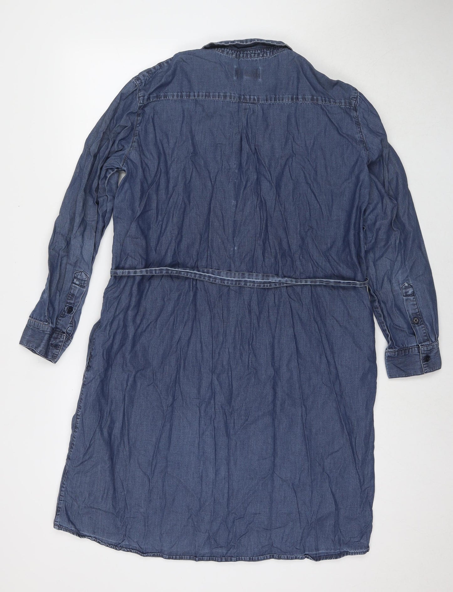 People Tree Womens Blue Cotton Shirt Dress Size 16 Collared Button