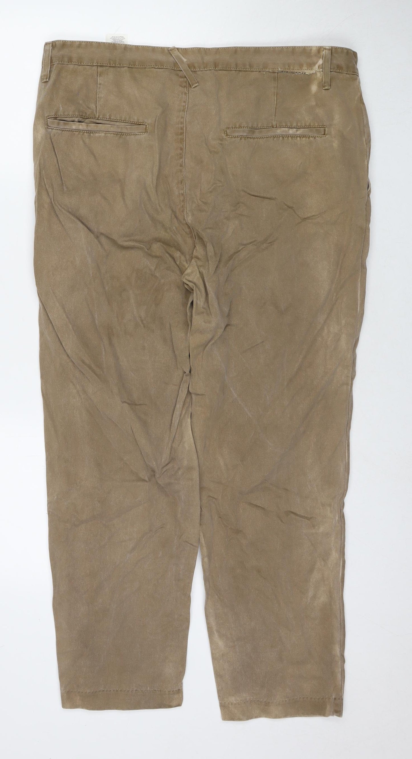 Cheap Monday Mens Brown Cotton Trousers Size 34 in L27 in Regular Zip