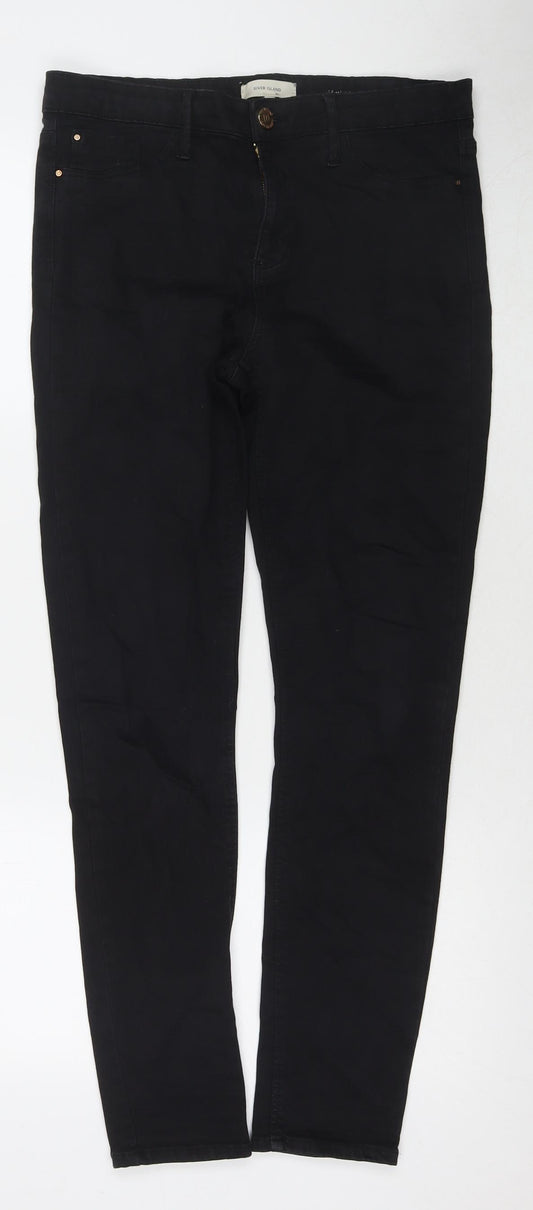 River Island Womens Black Cotton Skinny Jeans Size 14 L30 in Regular Zip