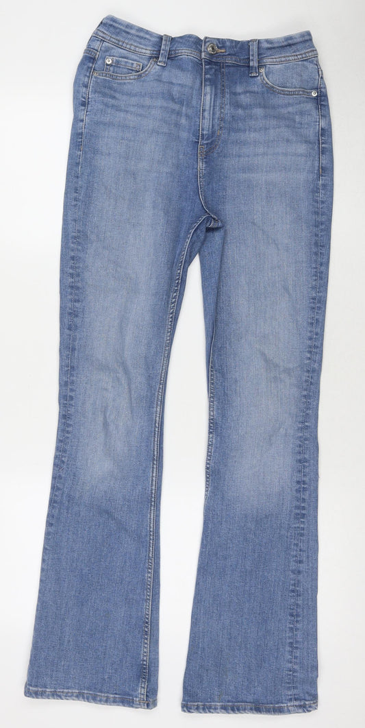 Marks and Spencer Womens Blue Cotton Bootcut Jeans Size 10 L31 in Regular Zip