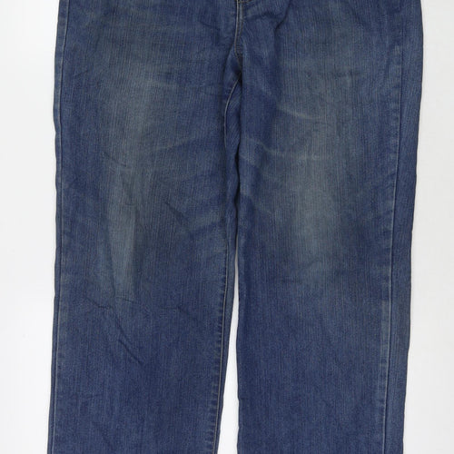 HANNAH Womens Blue Cotton Bootcut Jeans Size 14 L30 in Regular Zip