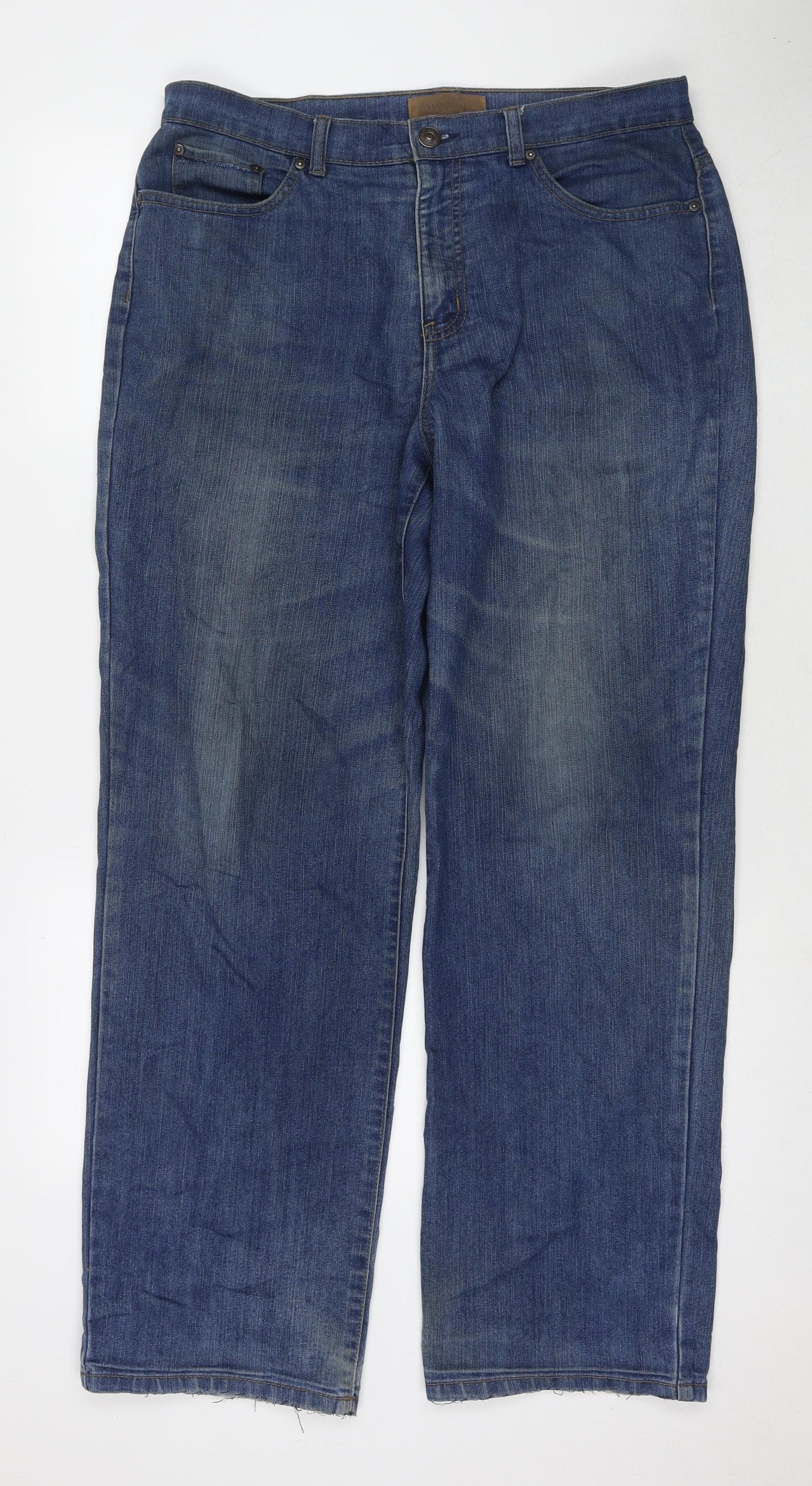 HANNAH Womens Blue Cotton Bootcut Jeans Size 14 L30 in Regular Zip