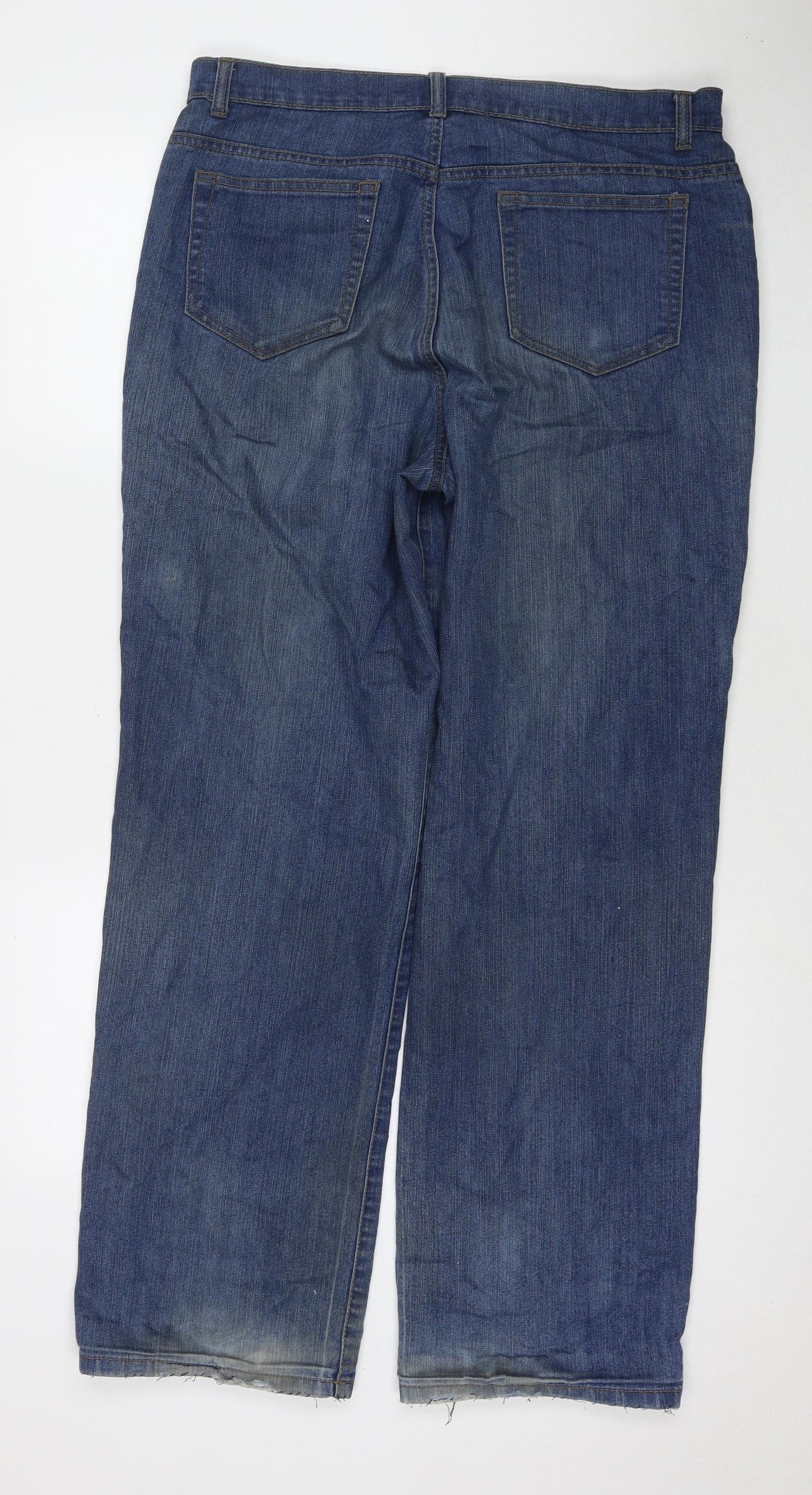 HANNAH Womens Blue Cotton Bootcut Jeans Size 14 L30 in Regular Zip