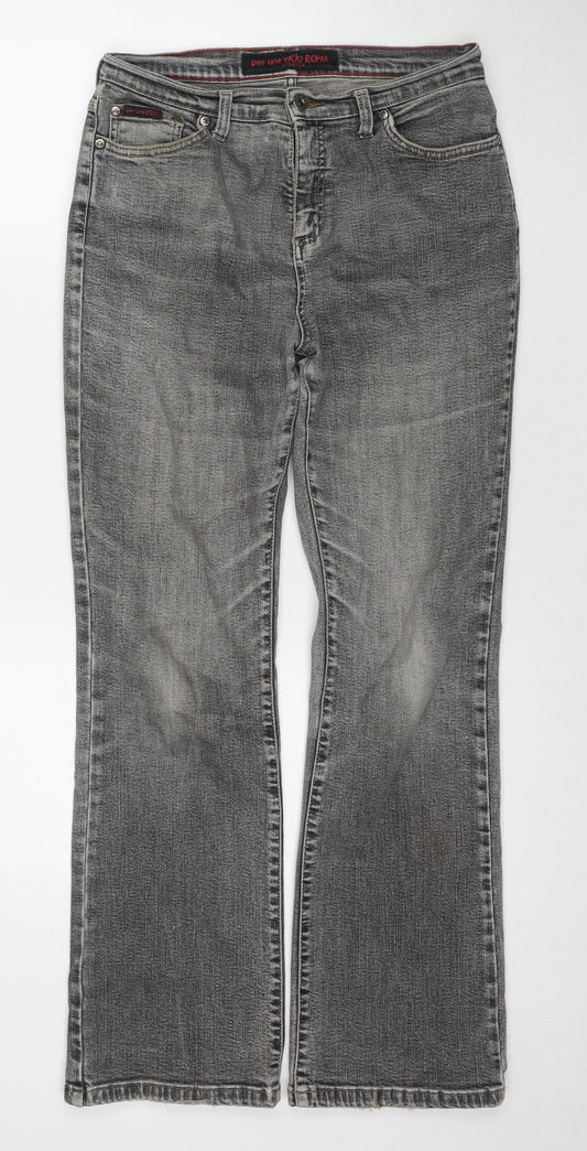 Per Una Womens Grey Cotton Bootcut Jeans Size 14 L30 in Regular Zip