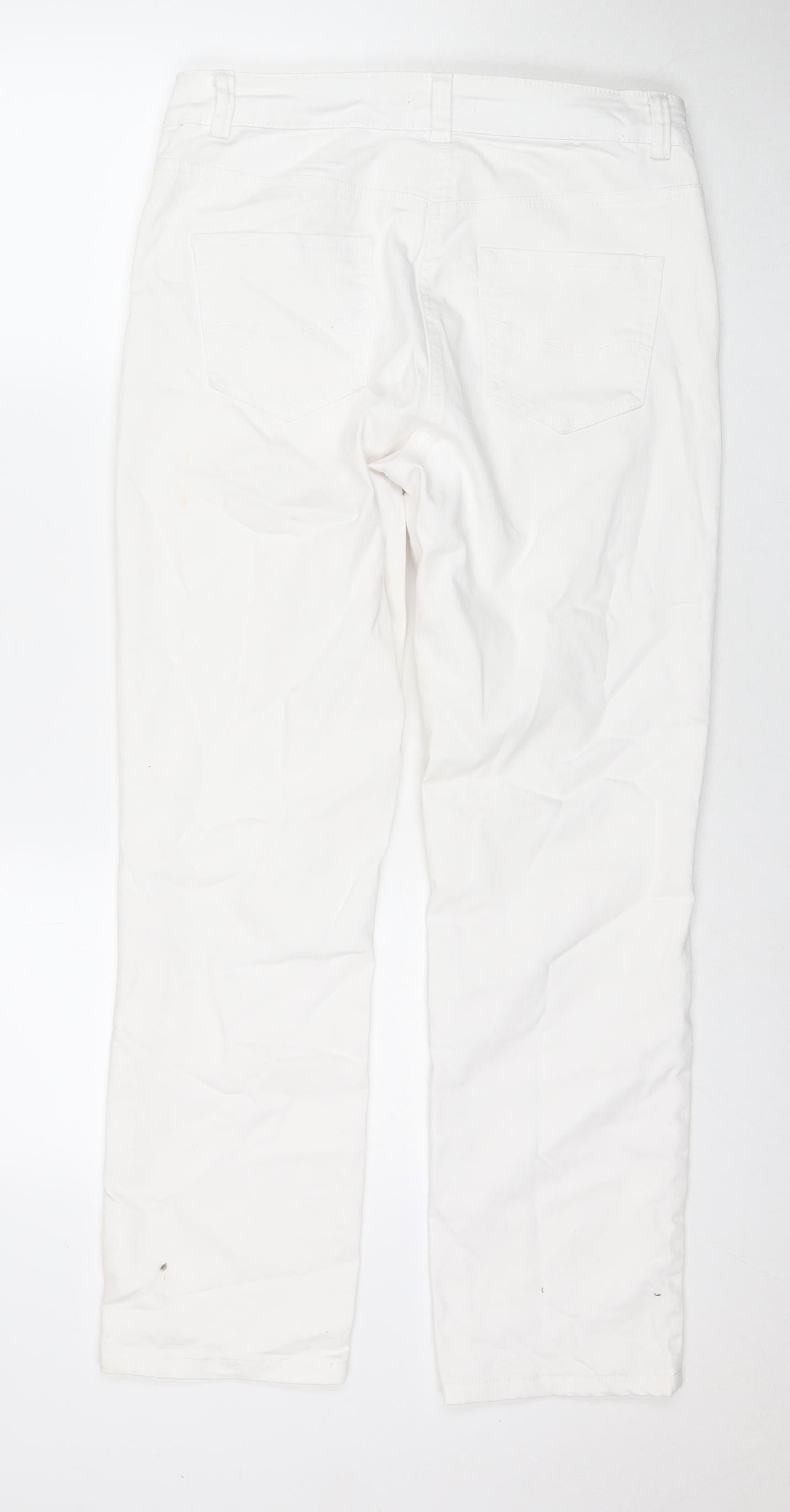 TU Womens White Cotton Straight Jeans Size 12 L28 in Slim Zip