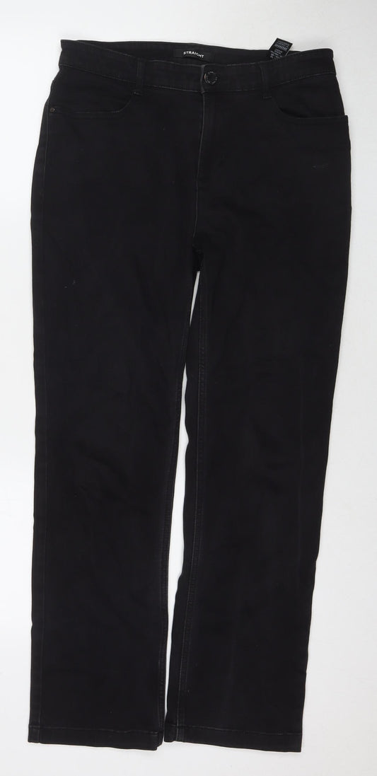 Marks and Spencer Womens Black Cotton Straight Jeans Size 12 L28 in Regular Zip