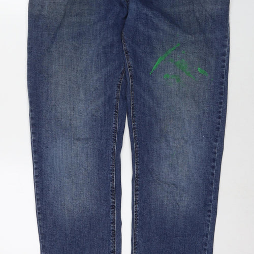 Marks and Spencer Mens Blue Cotton Straight Jeans Size 36 in L35 in Regular Zip