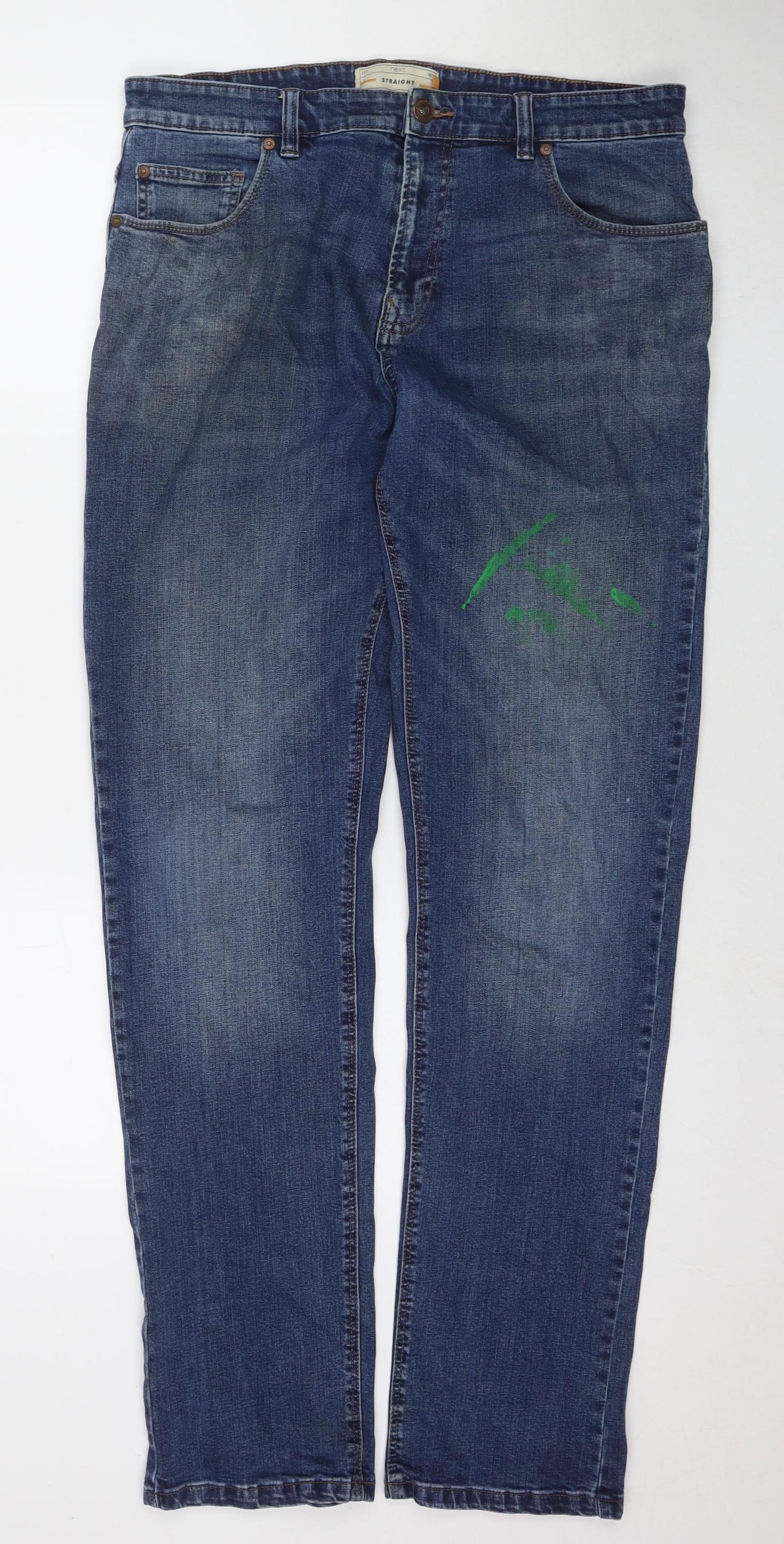 Marks and Spencer Mens Blue Cotton Straight Jeans Size 36 in L35 in Regular Zip