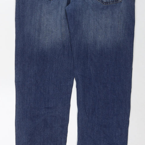 Marks and Spencer Mens Blue Cotton Straight Jeans Size 36 in L35 in Regular Zip