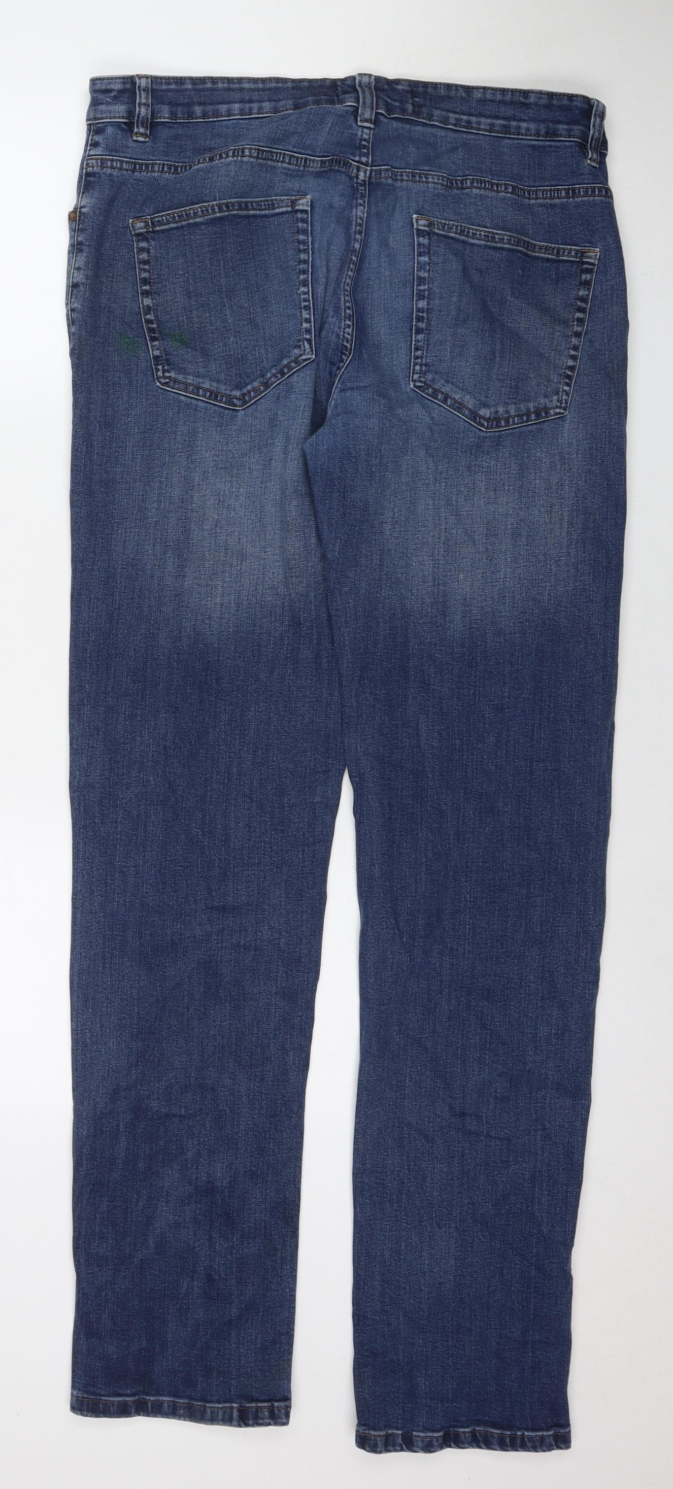 Marks and Spencer Mens Blue Cotton Straight Jeans Size 36 in L35 in Regular Zip