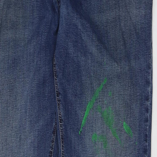 Marks and Spencer Mens Blue Cotton Straight Jeans Size 36 in L35 in Regular Zip