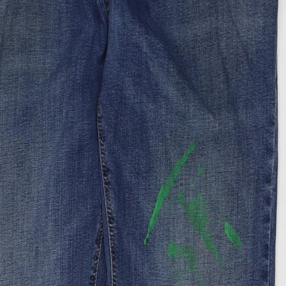 Marks and Spencer Mens Blue Cotton Straight Jeans Size 36 in L35 in Regular Zip