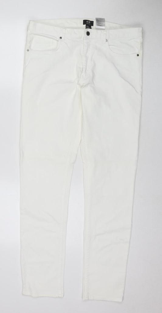 H&M Womens White Cotton Straight Jeans Size 6 L31 in Regular Zip