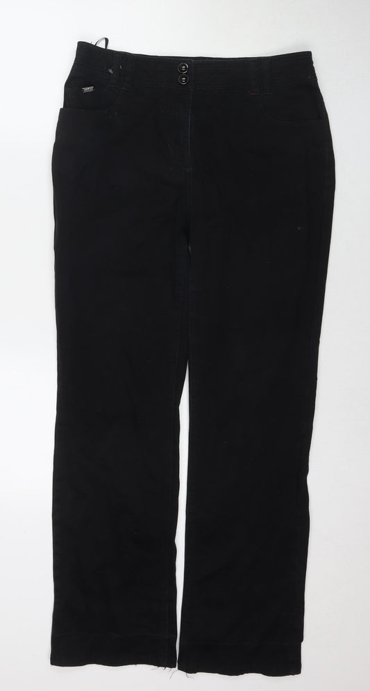 Per Una Womens Black Cotton Trousers Size 12 L30 in Regular Zip