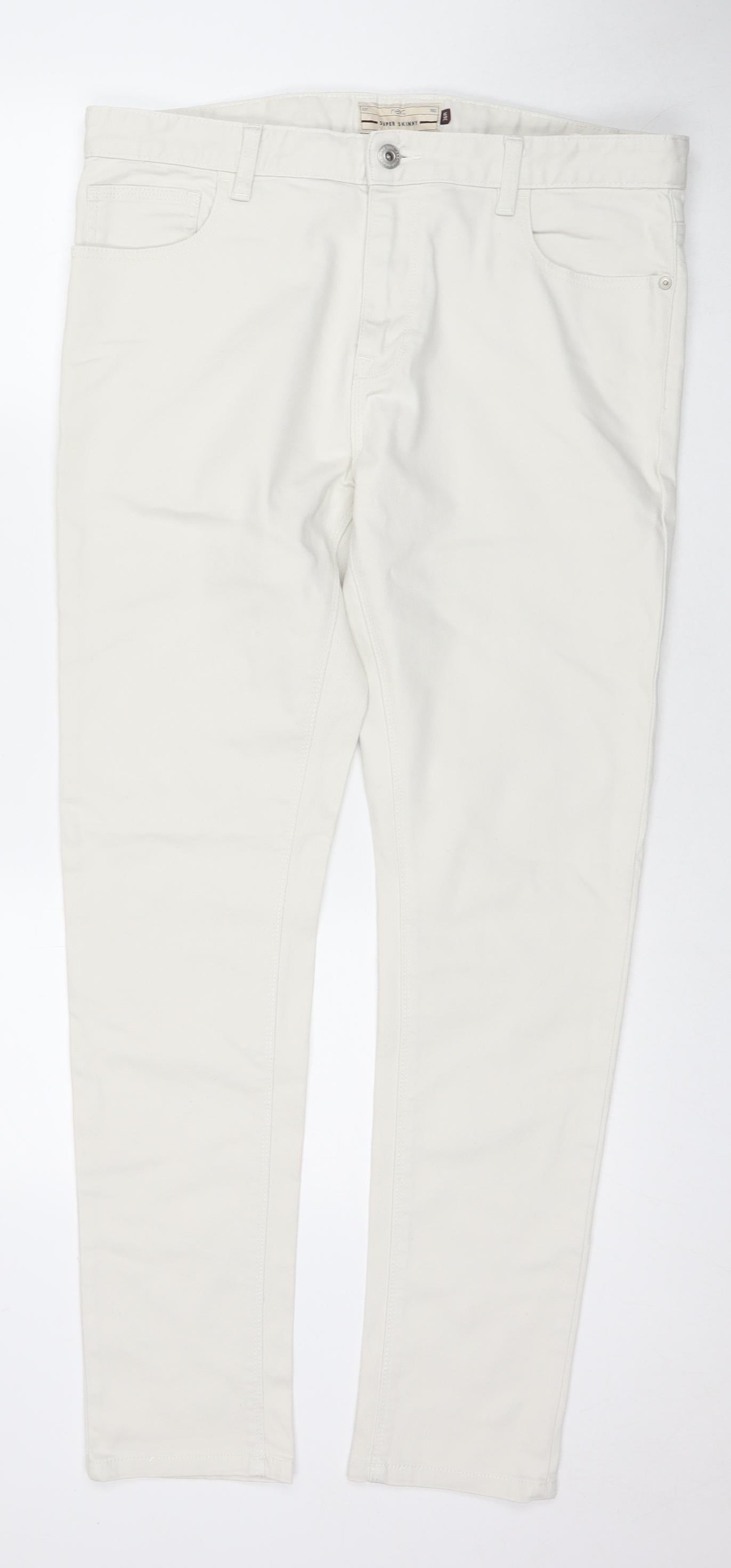 NEXT Mens White Cotton Skinny Jeans Size 36 in L31 in Regular Zip