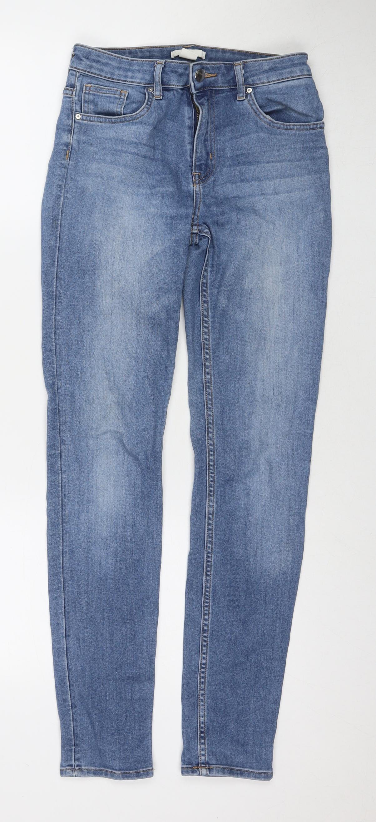 H&M Womens Blue Cotton Skinny Jeans Size 8 L29 in Regular Zip