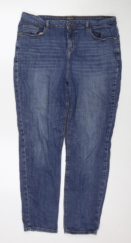 TU Womens Blue Cotton Boyfriend Jeans Size 16 L28 in Regular Zip