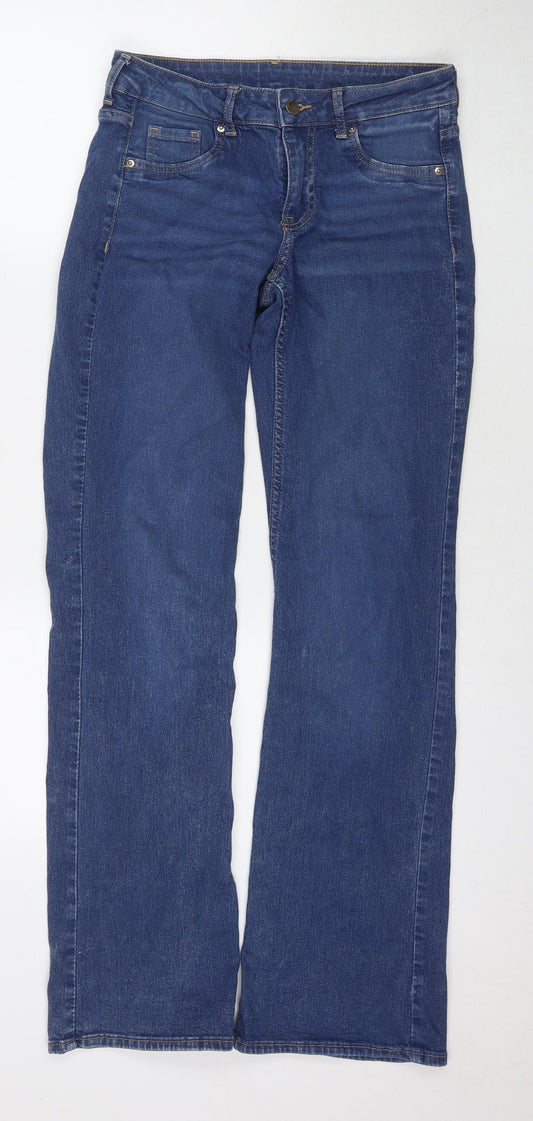 H&M Womens Blue Cotton Bootcut Jeans Size 8 L31 in Regular Zip