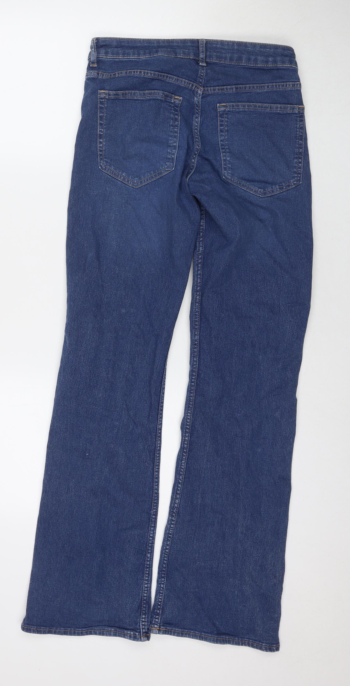 H&M Womens Blue Cotton Bootcut Jeans Size 8 L31 in Regular Zip