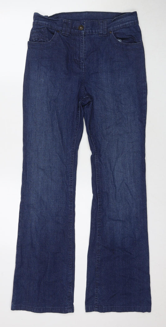 Marks and Spencer Womens Blue Cotton Bootcut Jeans Size 10 L31 in Regular Zip