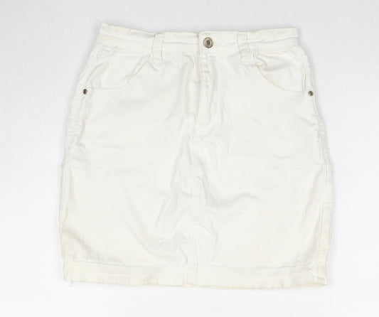 Missguided Womens White Cotton A-Line Skirt Size 10 Zip