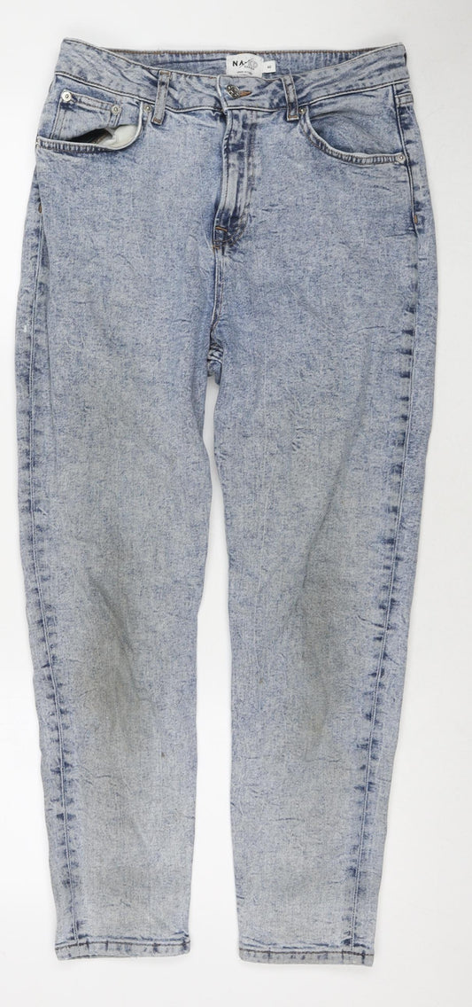 Nakd Womens Blue Cotton Mom Jeans Size 12 L26 in Regular Zip