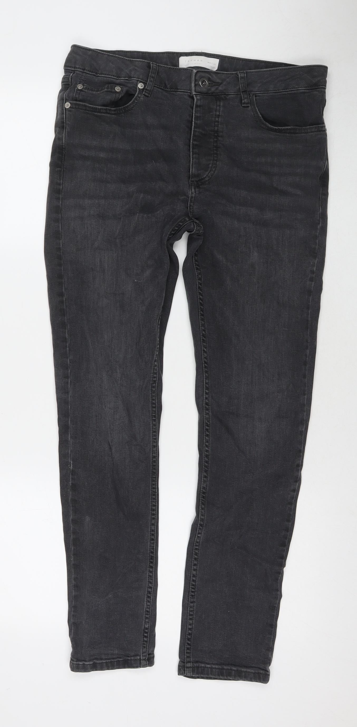 Topman Mens Grey Cotton Skinny Jeans Size 32 in L30 in Regular Zip