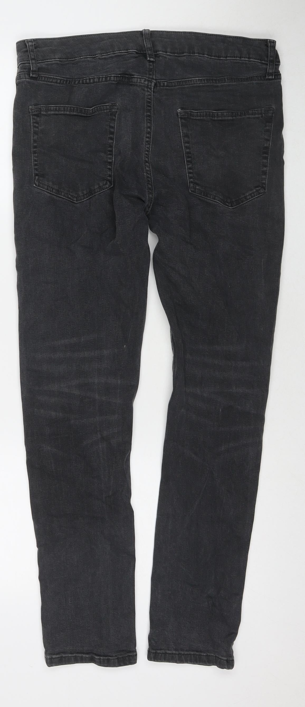 Topman Mens Grey Cotton Skinny Jeans Size 32 in L30 in Regular Zip